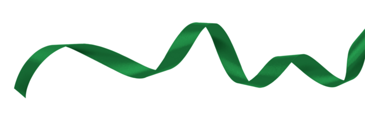 Green ribbon satin curly scroll bow png isolated on transparent background with clipping path for Christmas holiday and greeting card confetti design decoration