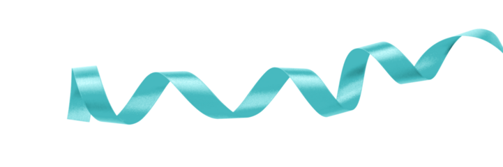 Teal green blue satin ribbon bow curly scroll png isolated on transparent background with clipping path for holiday and wedding card confetti design decoration