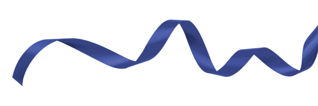 Dark blue ribbon navy satin bow color curly scroll png isolated on transparent background for birthday and greeting card confetti design decoration
