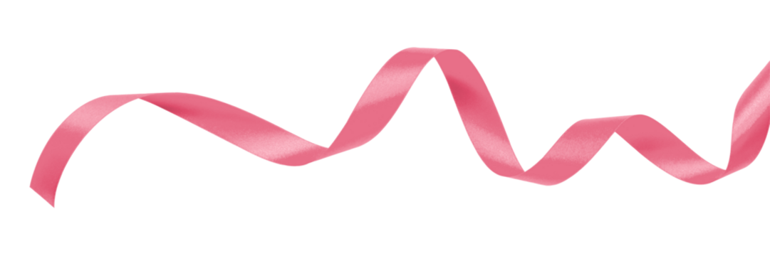 Pink ribbon satin bow curly scroll png isolated on transparent background for Valentine day, birthday and wedding anniversary card confetti design decoration