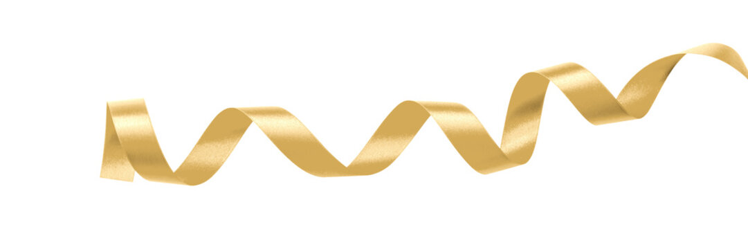 Gold ribbon satin bow curly scroll png isolated on transparent background for Christmas, birthday and wedding card confetti design decoration