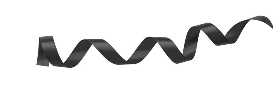 Black ribbon satin bow color curly scroll hanging png isolated on transparent background with clipping path for ceremony invitation card design decoration element