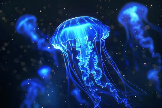 jellyfish are swimming in the deep water - generative ai 