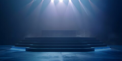 D Arena Stage with Spotlights and Abstract Design: Ideal for Awards Ceremonies and Entertainment Events. Concept Stage Design, Spotlights, Abstract Decor, Awards Ceremonies, Entertainment Events - obrazy, fototapety, plakaty