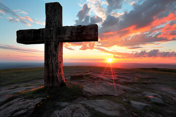 You shall have no other gods before Me. The First Commandment. Cross at sunrise - obrazy, fototapety, plakaty