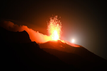 Eruption of the Stromboli in the Eolian Islands next to Sicily.