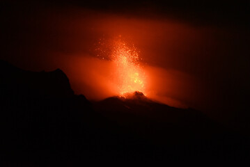 Eruption of the Stromboli in the Eolian Islands next to Sicily.