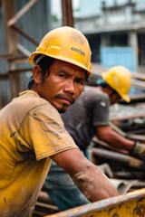 Construction Laborer with Rebar Framework
