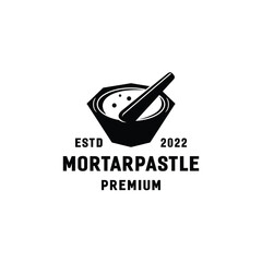 mortar pestle bowl hipster vintage logo vector icon illustration
