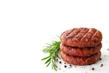 Raw ground beef burger patties isolated on white background.