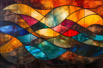 Fototapeta premium Vibrant stained glass waves.