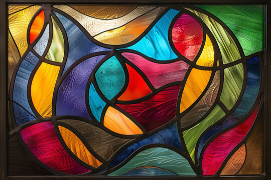 Vibrant leaf-shaped stained glass.