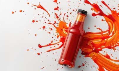 A bottle of hot chilli sauce with spilled the liquid