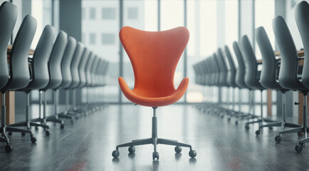 Career opportunity and hiring concept with applicant chair representing best candidates for job and leadership. Staff recruitment and headhunting. Searching for a new team member in corporate business