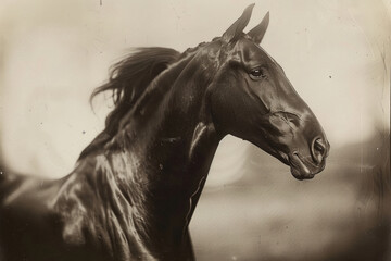 Fotografía analógica nostálgica de caballo salvaje - obrazy, fototapety, plakaty