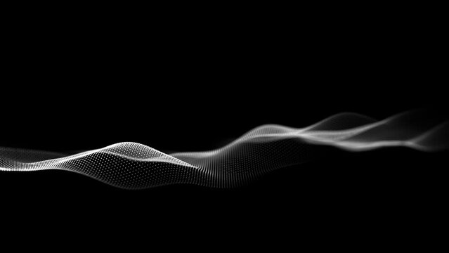 Black wave of particles. Big data visualization. Abstract background with a dynamic wave. 3d rendering.