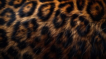 Close-up of Artificially Generated Leopard Fur Texture. High-Resolution Digital Print of Feline Coat. Ideal for Background or Fashion Design. Exotic and Luxury Pattern Detail. AI