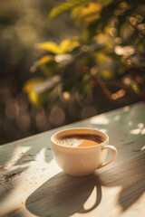 Obraz na płótnie Canvas Foto de producto de una taza de café latte en un póster con una estética suave y cálida de la luna de mediados de otoño, con un romance oriental de minimalismo y fantasía femenina 
