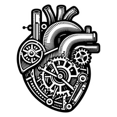 Steampunk Mechanical Heart sketch PNG