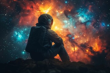Astronaut contemplating cosmic wonders - obrazy, fototapety, plakaty