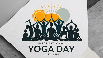 21 June- international yoga day, woman in yoga body posture. - obrazy, fototapety, plakaty