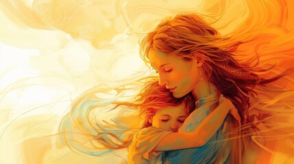 Embrace of Healing: Adult Woman Comforting Younger Self