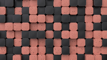 Abstract background with red and black rounded boxes. 3d render illustration
