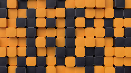 Abstract background with orange and black rounded boxes. 3d render illustration