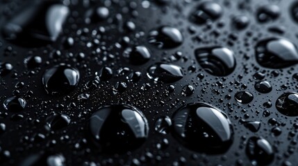 Condensation water drops on a dark glass texture background. Shower or rain droplets, pure aqua...