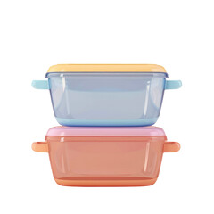 Three closed containers on a transparent