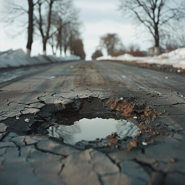Road with a pothole an unexpected pitfall that tells a story of wear weather and the weight of the world