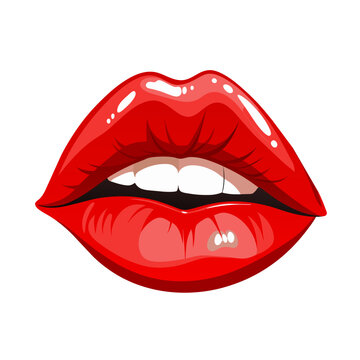 Red sexy female lips isolated on white background