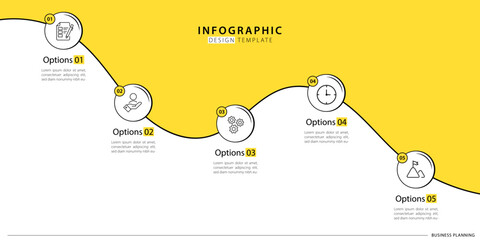 Timeline Creator infographic template. 5 Step timeline journey, calendar Flat simple infographics design template. presentation graph. Business concept with 5 options, gantt vector illustration.