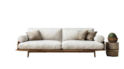 Fototapeta na wymiar Minimalist Sofa and Scandinavian Decor on Transparent Background