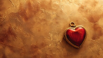 A vintage heart-shaped locket rests on a textured golden surface, conveying sense of old-fashioned...