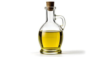 Olive oil bottle isolated on white background, top view.