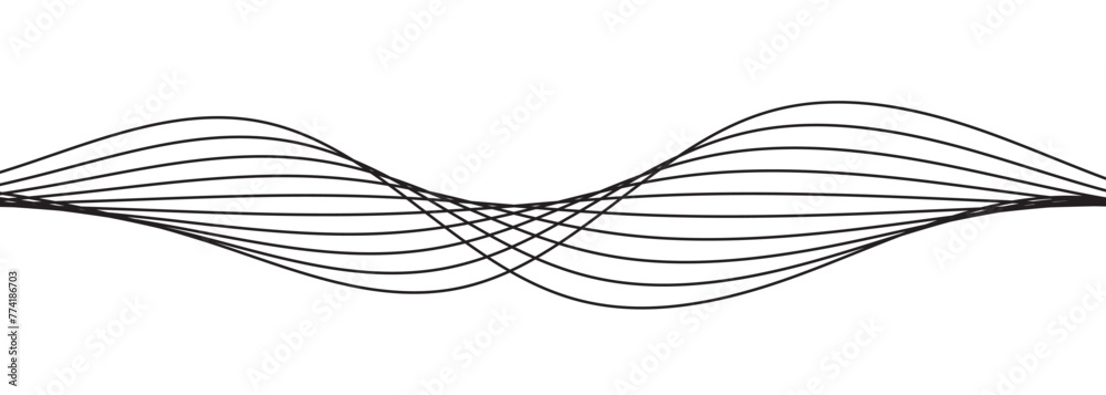 Wall mural thin line wavy abstract vector background. curve wave seamless pattern. line art striped graphic tem