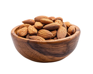 Almond Nuts In A Wooden Bowl Isolated On A White Background 
