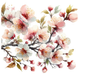 桜の木と花びらの水彩イラスト