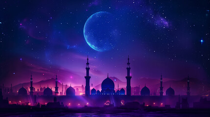 Eid Mubarak: Mesmerizing Moonlit Mosque - A Spiritual Tapestry for Celebrating Faith under a Starry Night