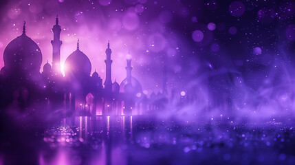 Mystical Nightscape: Silhouettes of Mosques Against a Starry Purple Sky