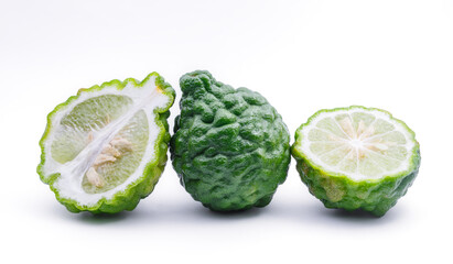 kaffir lime or bergamot fruit on white background