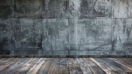 Empty grey wall and wooden floor