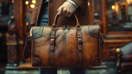 Elegant Leather Briefcase in Upscale Setting