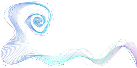 Abstract spiral wave shape. Wave, lines and dots on transparent background for presentations, web design. Design element