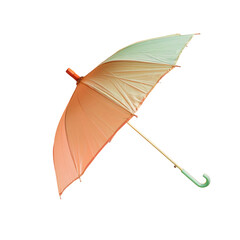 Pink and green umbrella with a wooden handle