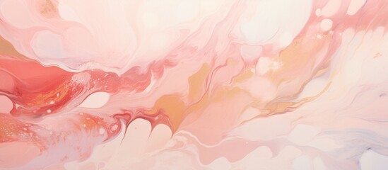 Pink and white abstract painting featuring a marbled surface with a stylish gold border accentuating its intricate details - obrazy, fototapety, plakaty