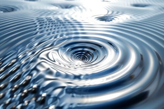 Close-up of water ripples and droplet - A close-up image capturing the intricate details and patterns of water ripples and a single droplet impact
