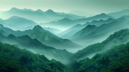 Naklejka premium Background, mountain landscape, mountain ranges in the haze