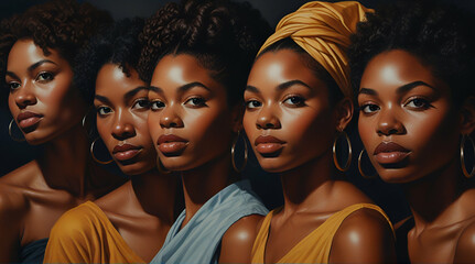 A painting with many black women on it, in the style of mosaic-inspired realism.generative.ai